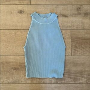 Aritzia BABATON contour High Neck Sleeveless Blue Ribbed Top